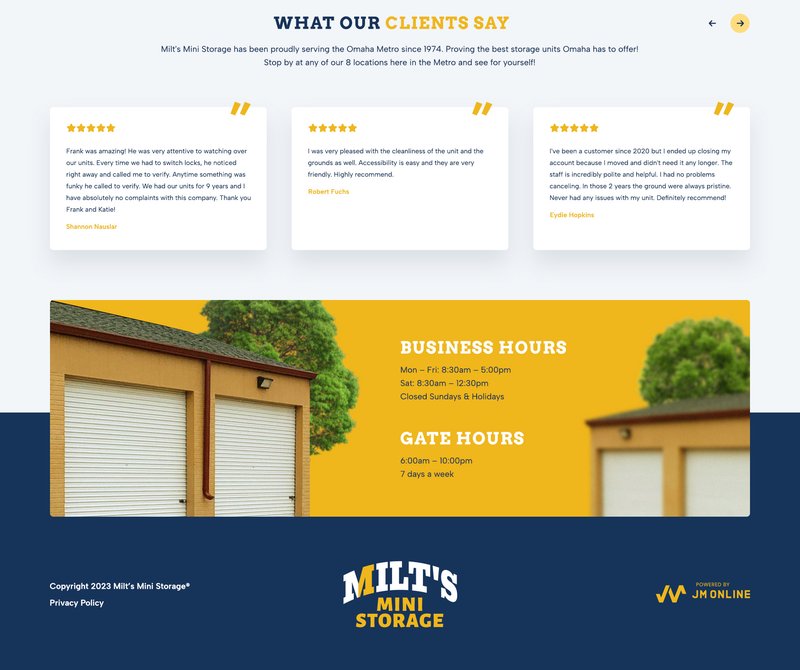 Milt’s Mini Storage — lower page sections