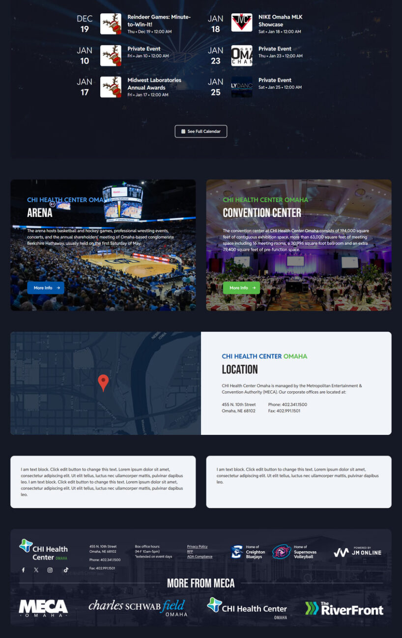 CHI Health Center — lower page sections