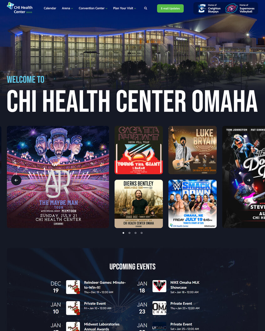 CHI Health Center — hero and navigation