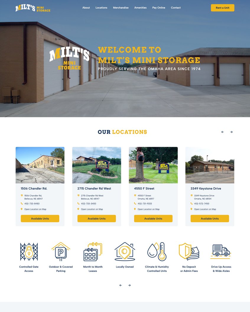 Milt's Mini Storage — hero and navigation