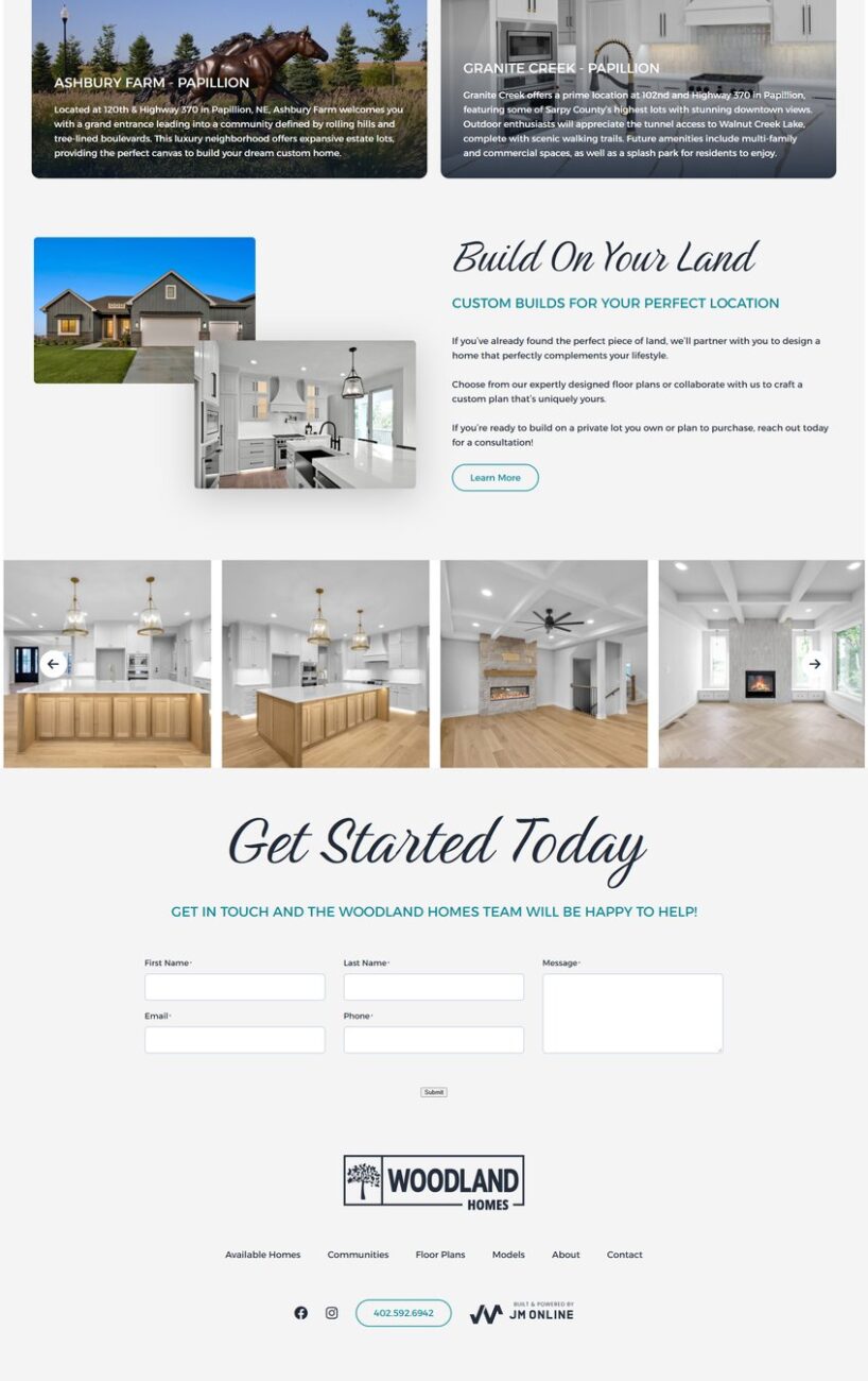 Woodland Homes — lower page sections