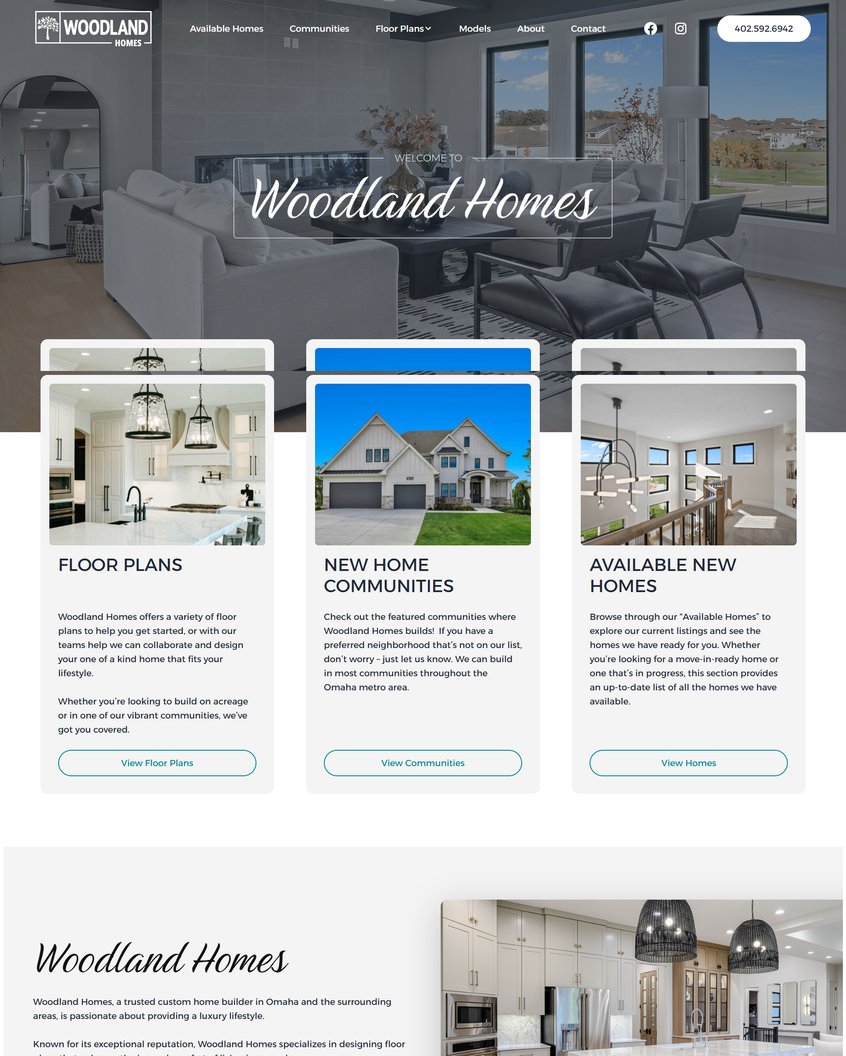 Woodland Homes — hero and navigation